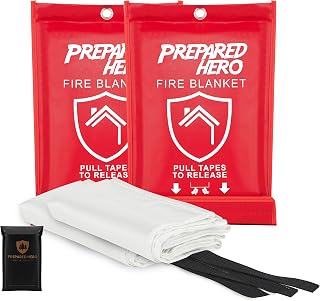 Prepared Hero Emergency Fire Blanket - 2 Pack - Fire Suppression Blanket for Kitchen, 40” x 40” Fire Blanket for Home, Fiberglass Fire Blanket…
