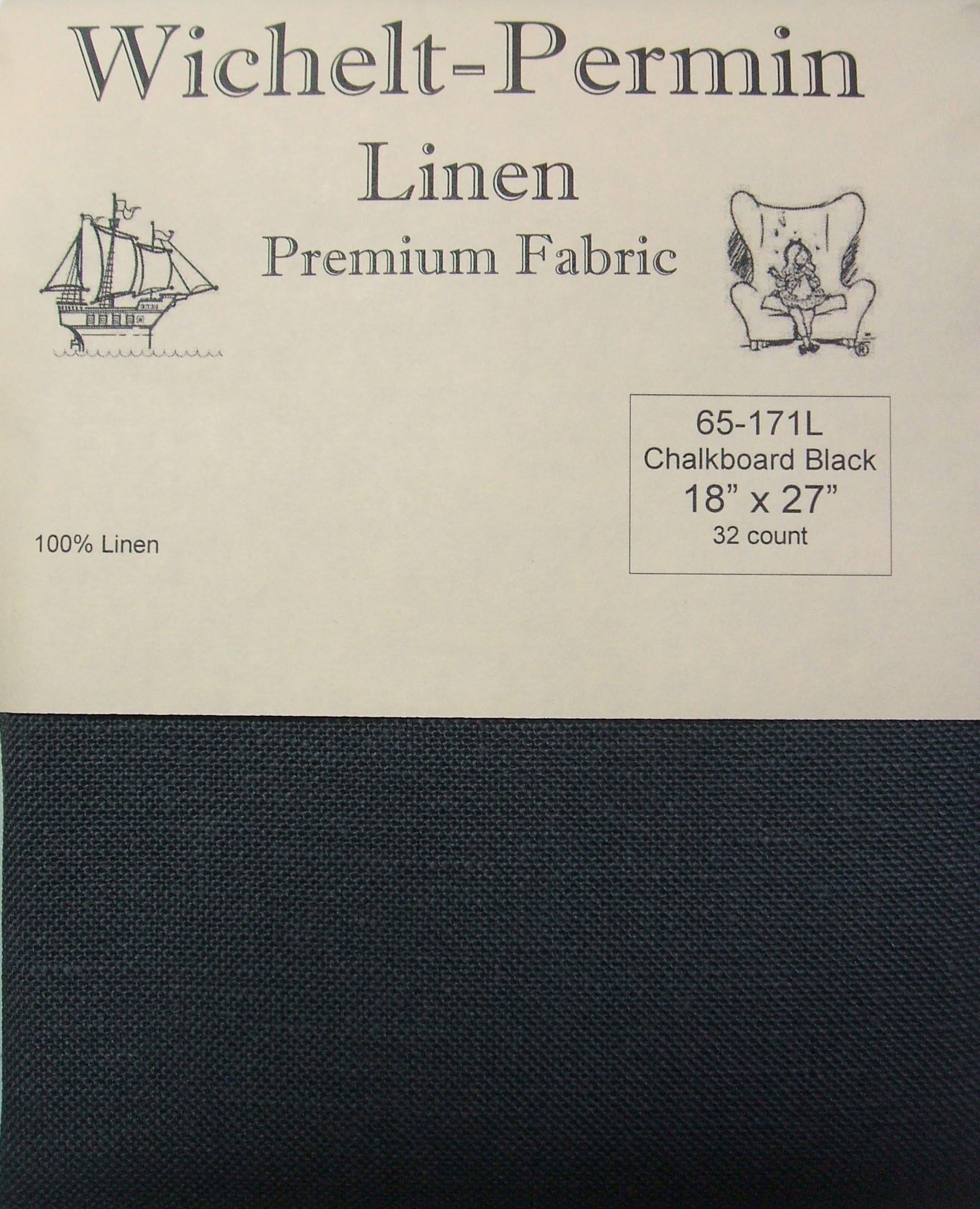 Wichelt-Permin Wichelt Permin 100% Linen Chalkboard Black 32 Ct 18" x 27" Cross Stitch Fabric