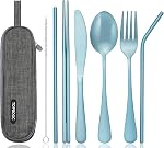 Portable Stainless Steel Flatware Set, Travel Camping Cutlery Set, Portable Utensil Travel Silverware Dinnerware Set with a Waterproof Case (Rainbow)