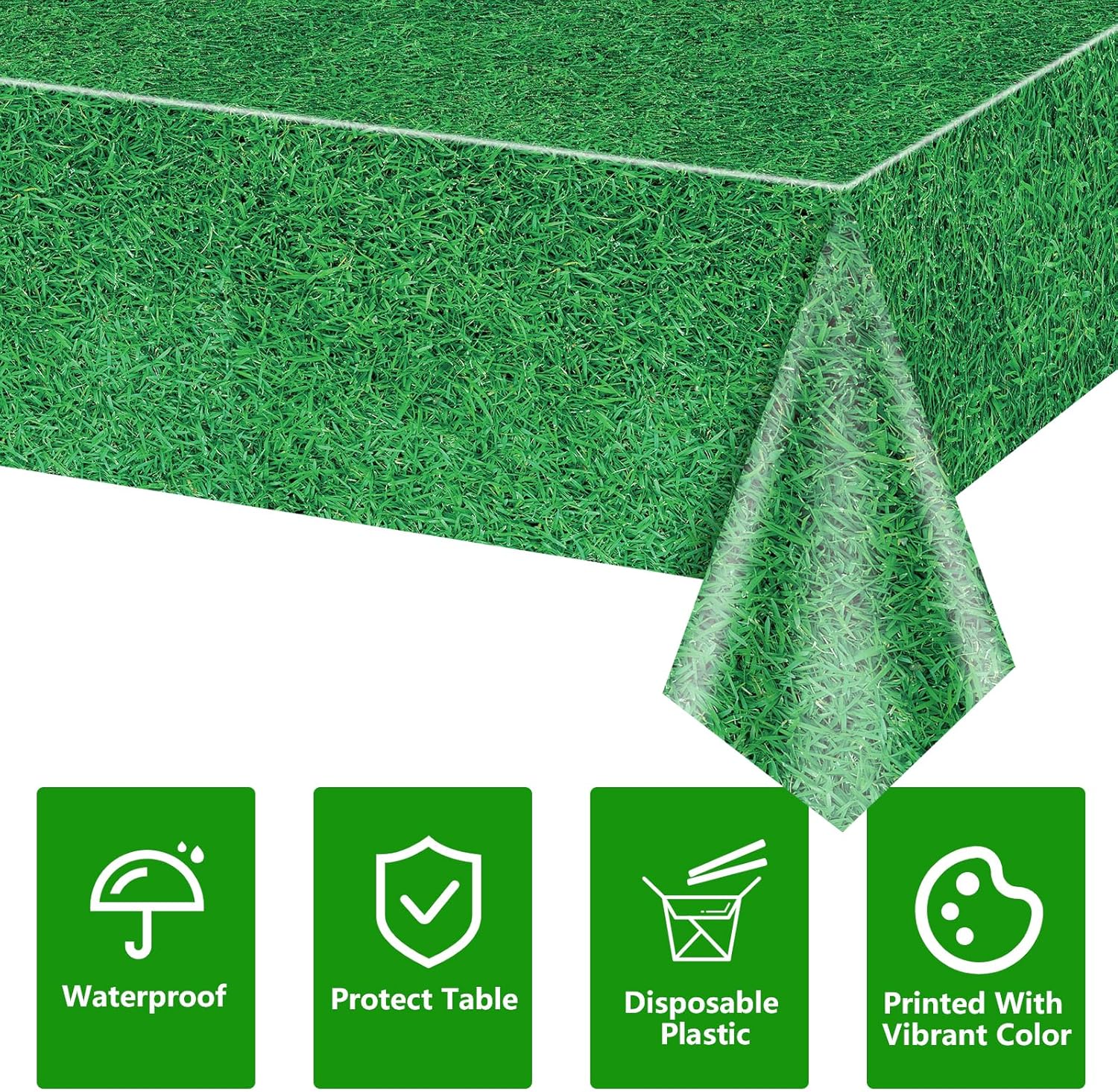 2 Pack Green Grass Tablecloths, 87x51'' Grass Pattern Plastic Disposable Table Cover Football Field Soccer Field Table Cloth for Sports Theme Parties Supplies Golf Soccer Football Event Decorations