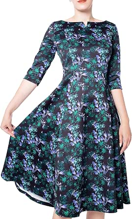 Marycrafts Women's Fit Flare Tea Midi Dress for Office and Formal Occasions