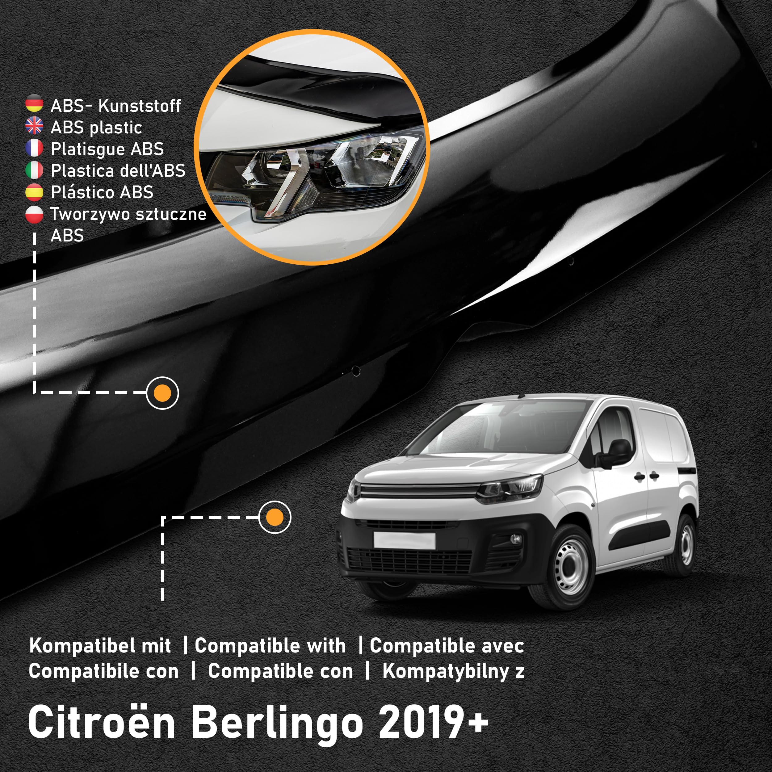 CHROMEMASTER | Protection Contre les Gravillons ; Protège-capot Compatible avec Citroën Berlingo à partir de 2019 | ABS Noir | Le Déflecteur de Capot Protège Contre les Projections de Graviers
