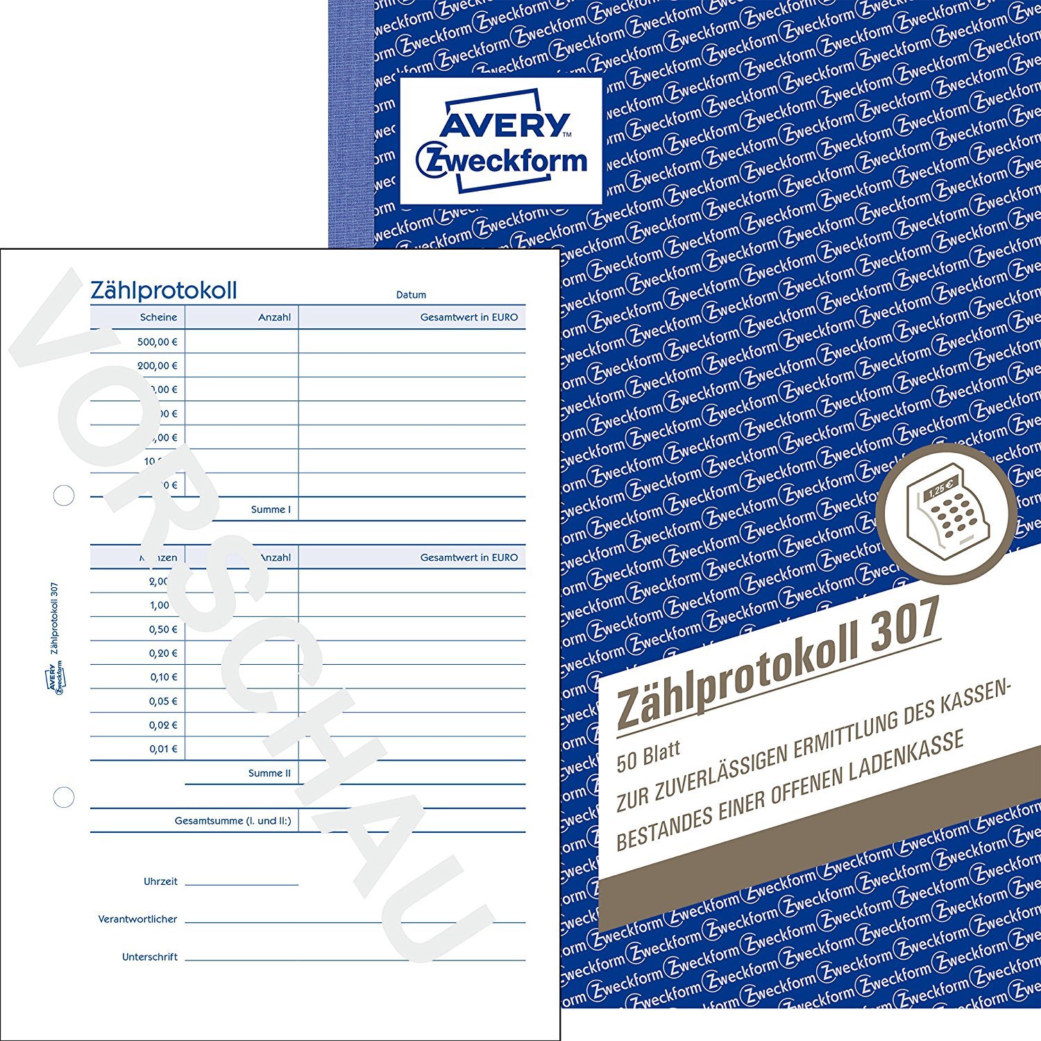 Avery Zweckform 307 Zählprotokoll für offene Ladenkassen (A5, 50 Blatt) weiß (5)