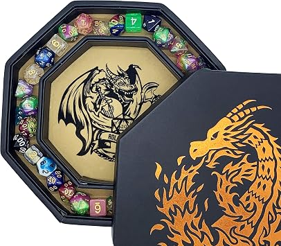 Fantasydice- Fire Dragon - Dice Tray - 20CM Octagon with Lid and Dice Staging Area- Holds 5 Sets of Dice7 / Standard For All Tabletop RPGs Like D&D, Call of Cthulhu, Shadowrun. Chromatic
