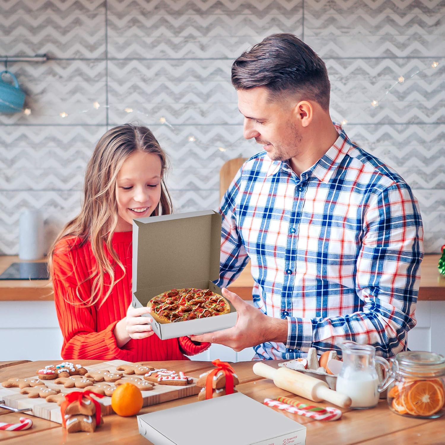 MT Products 9" Length x 9" Width x 1.5" Depth Lock Corner Clay Coated White Thin Pizza Box (20 Pieces) : Industrial & Scientific