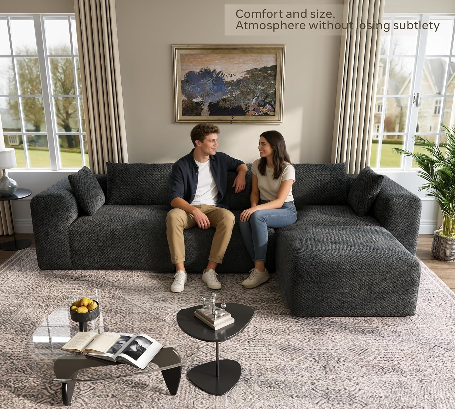75'' Boneless Couch - Sectional Cloud Sofa for Living Room,Two-Seater Modular Couches,No Assembly Required, Suitable for Living Rooms and Bedrooms,Dark Gray