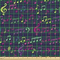 Vista 113 de Ambesonne Tela de Fiesta Popstar por Yarda, Estilo de Dibujos Animados Garabatos Dibujados a Mano Tema Musical Impresión de Arte Lineal, Tela