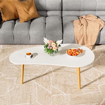 Coffee Table Small Modern Side Table,Mid Century Center Table for Small Space,Sofa End Tables,Tea Tables with Wood Frame for Living Room,Office White 100 cm
