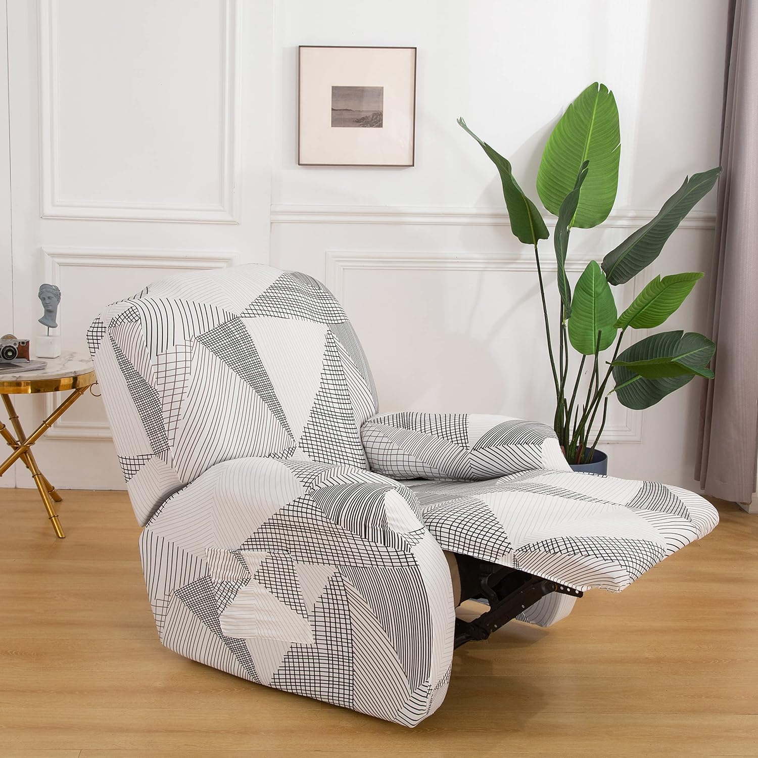 Stretch Recliner Chair Cover, 4-Pieces Sofa Slipcover for 1 Seat Reclining Sofa Cover Non Slip Recliner Armchair Furniture Protector Couch Covers (Light Grey)
