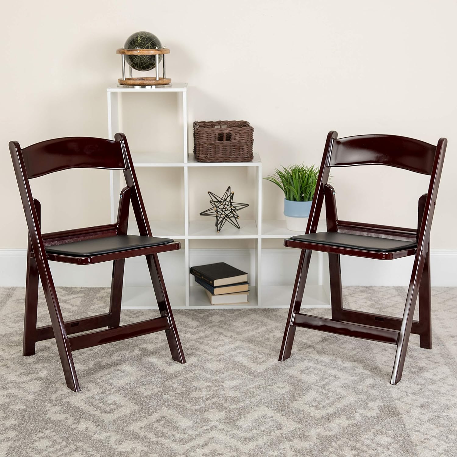 EMMA + OLIVER Folding Chair - Red Mahogany Resin – 2 Pack 800LB Weight Capacity Comfortable Event Chair - Light Weight Folding Chair