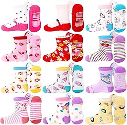 ELUTONG Toddler Baby Grip Socks-Cute Kid's Non Slip Socks-12 Pairs Of Baby’s Socks Suitable Baby Kids Aged 1-7 Years