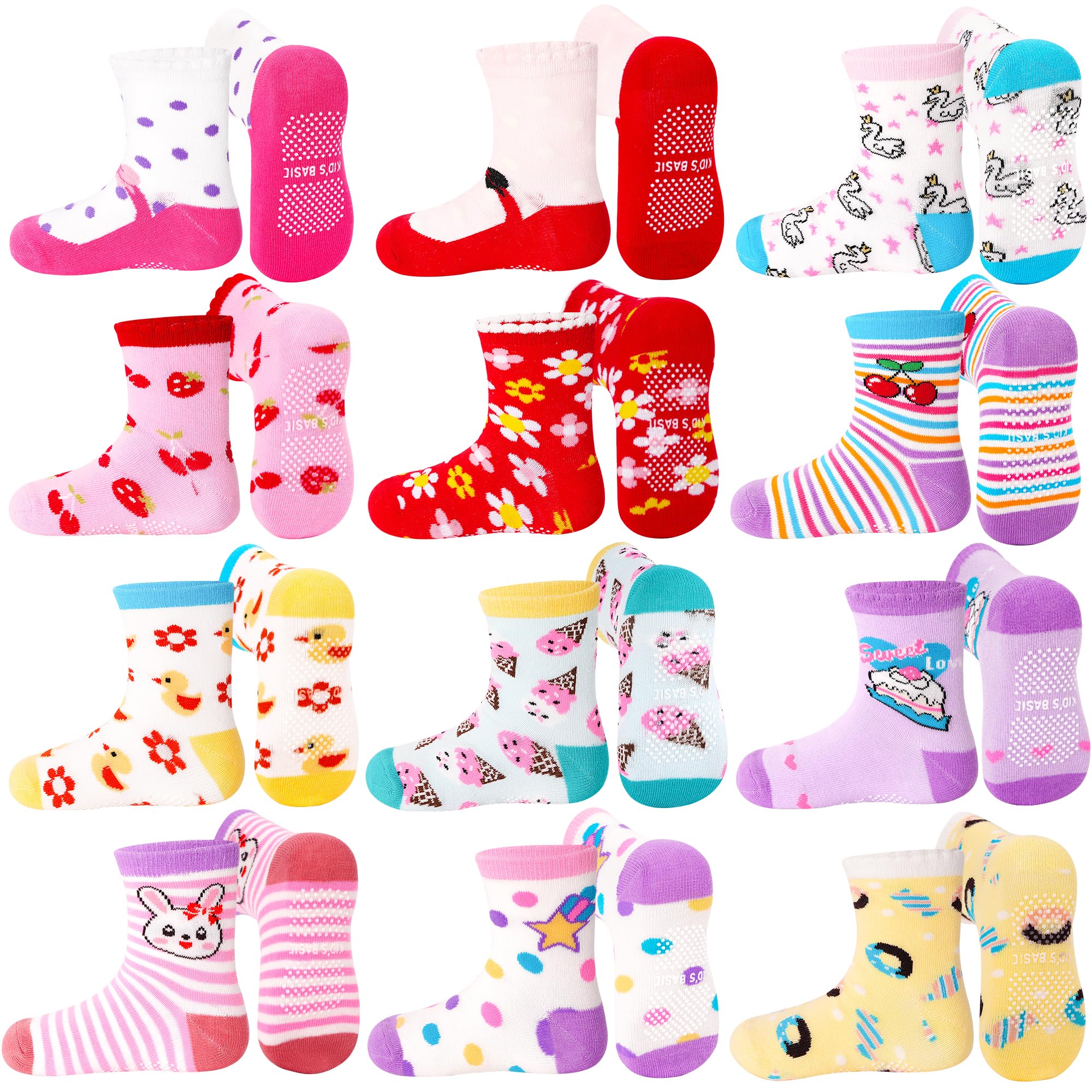 ELUTONG Toddler Baby Grip Socks-Cute Kid's Non Slip Socks-12 Pairs Of Baby’s Socks Suitable Baby Kids Aged 1-7 Years