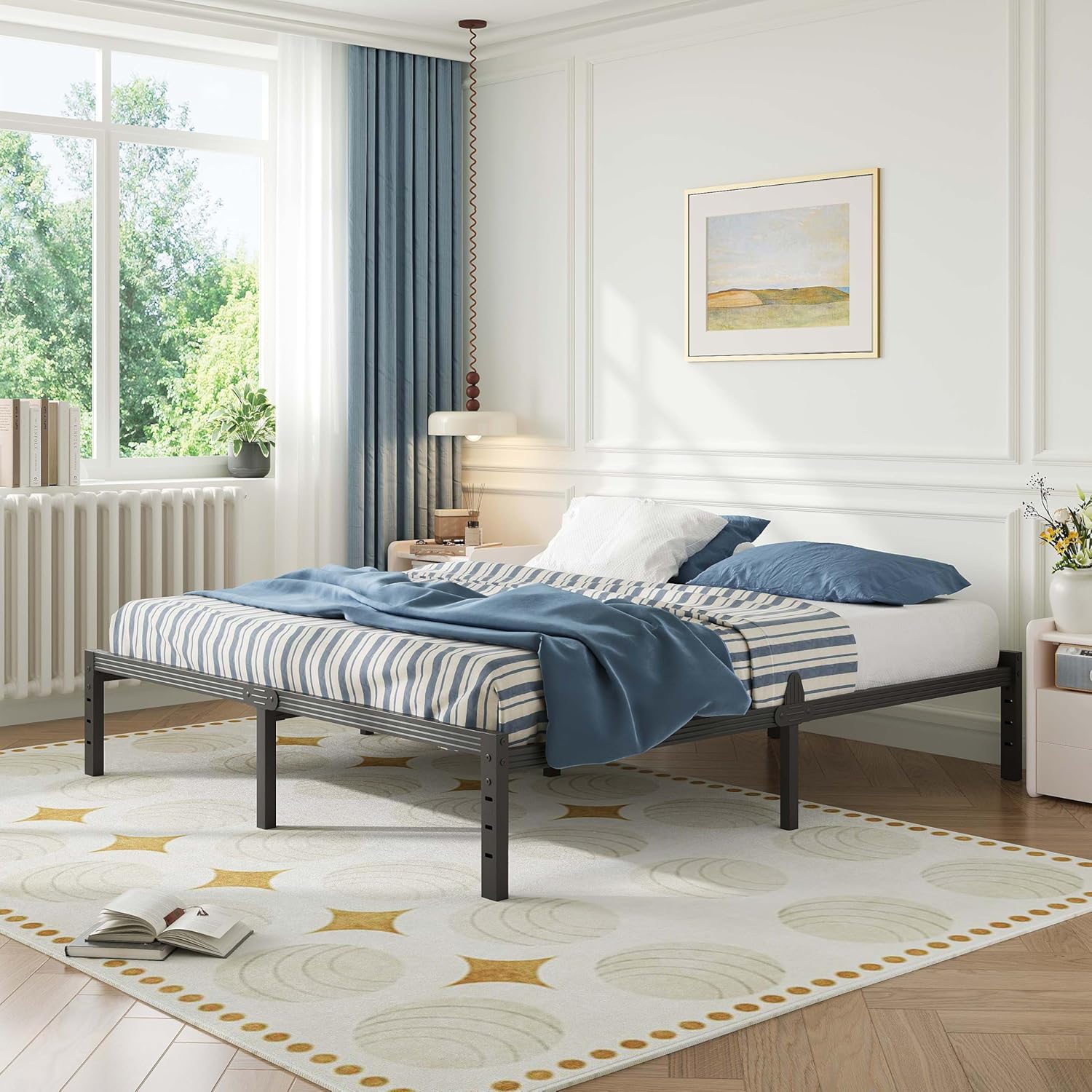 ZIYOO 14 Inch King Metal Platform Bed Frame, Heavy Duty Mattress Foundation with Anti-Slip Design, Noise-Free, Easy Assembly, No Box Spring Needed, for Bedroom, Guest Room, Dorm, Hotel
