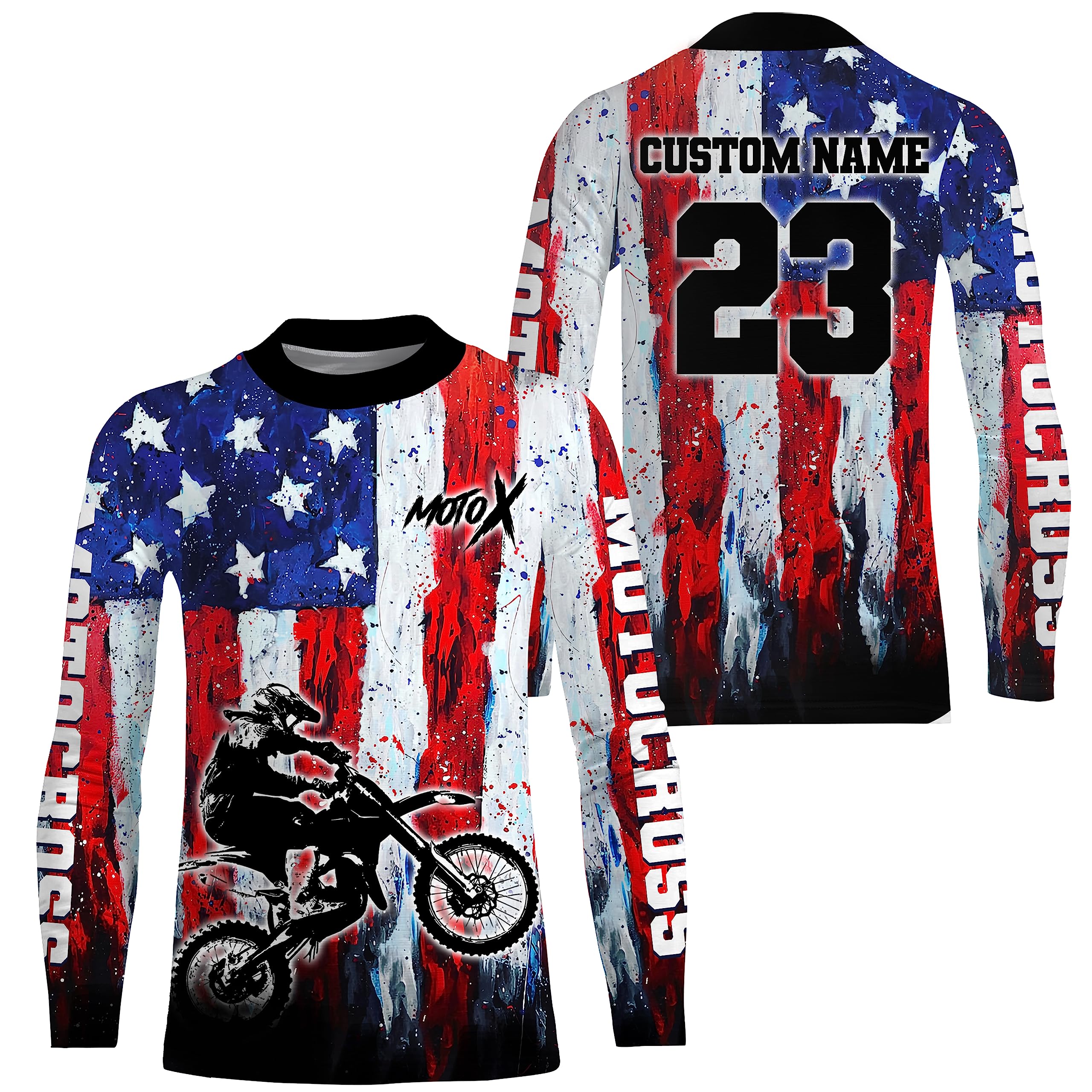 Motocross Racing Jersey UPF30+ American Flag Jersey Custom Motox Dirt Bike Shirt Off-Road Motorcycle Riding Jersey XM69