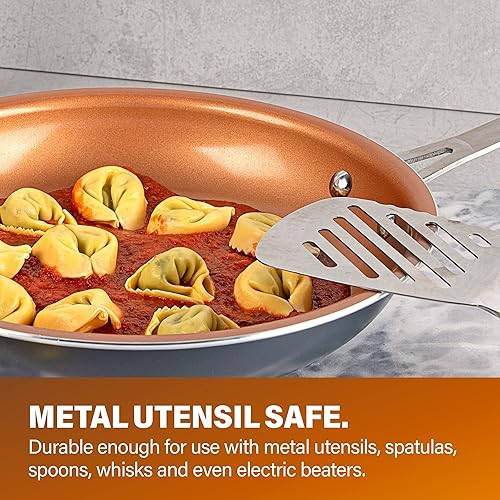 Miniatura 7 de GOTHAM STEEL Colección Hammered Copper - Sartén antiadherente de 10 pulgadas con tapa, utensilios de cocina premium y sartén antiadherente de acero