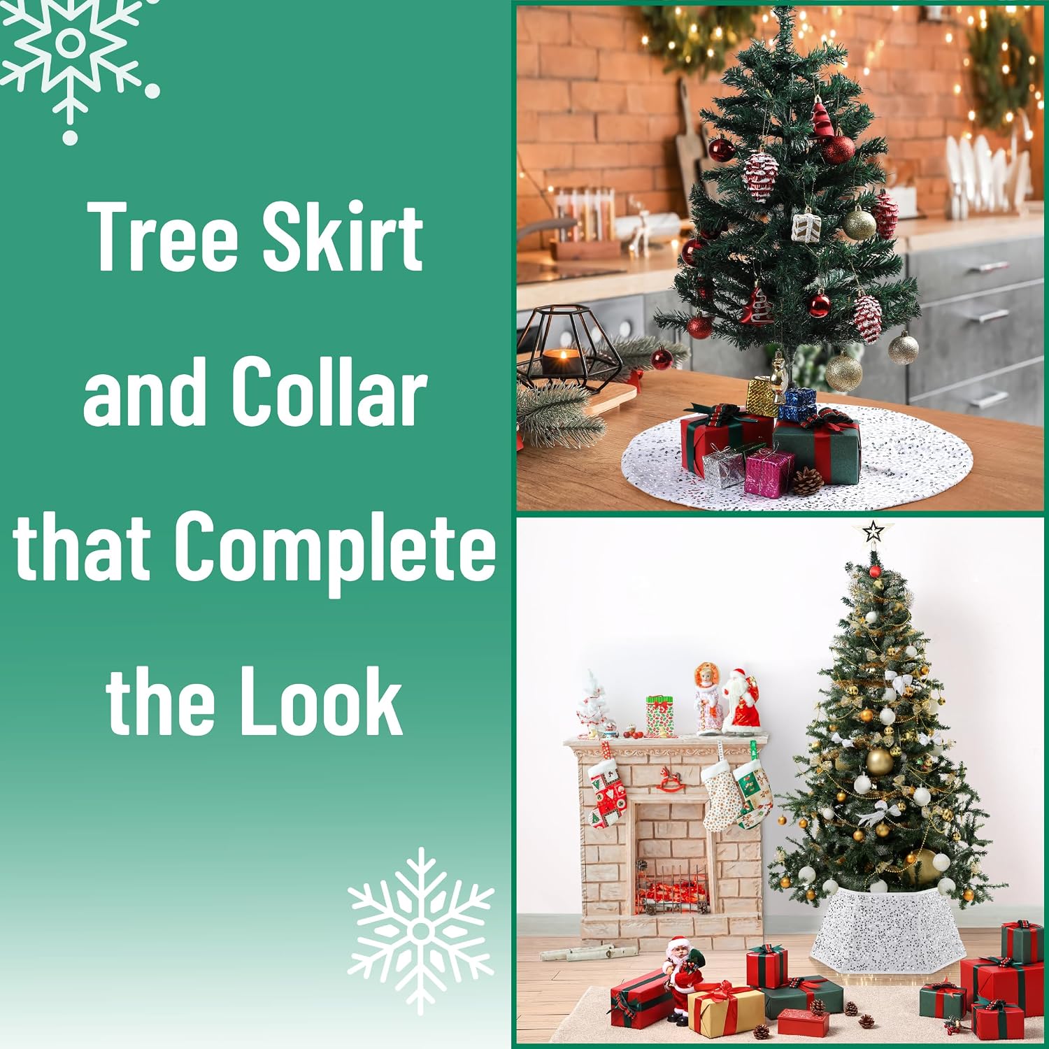 Mr. Pen- Silver Sequin Christmas Tree Skirt and Tree Collar | 24 Inch Base Cover, 24.8 Inch Foldable Sparkling Sequin Trees Skirt Collar, Christmas Skirt Tree