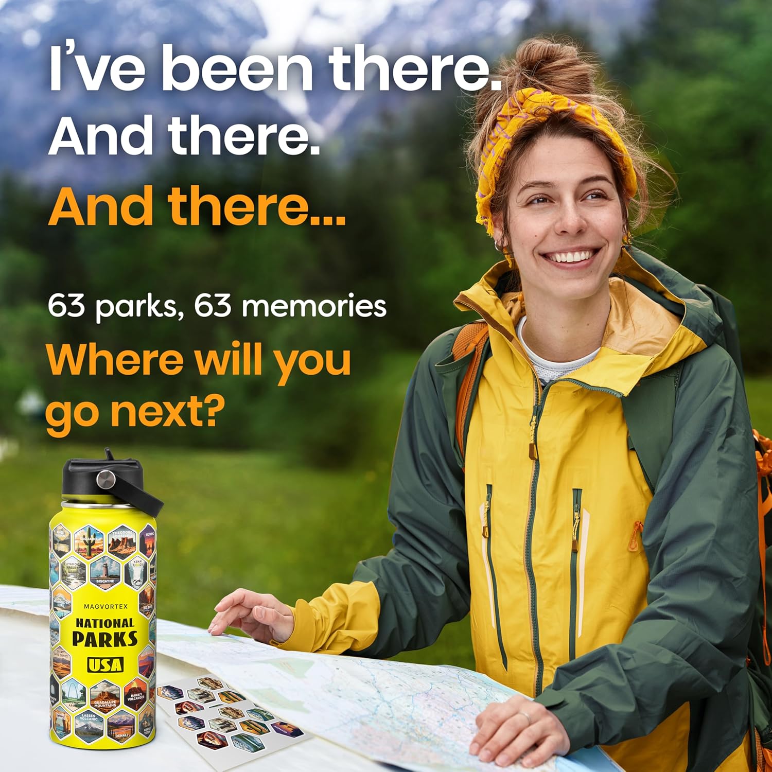 National Parks Yellow Water Bottle with Durable Stickers – 32oz Insulated Stainless Steel Water Bottle with Spout Lid – Insulated for Cold and Hot Drinks – Metal Bottle for Gym, Hiking, Camping - Image 3