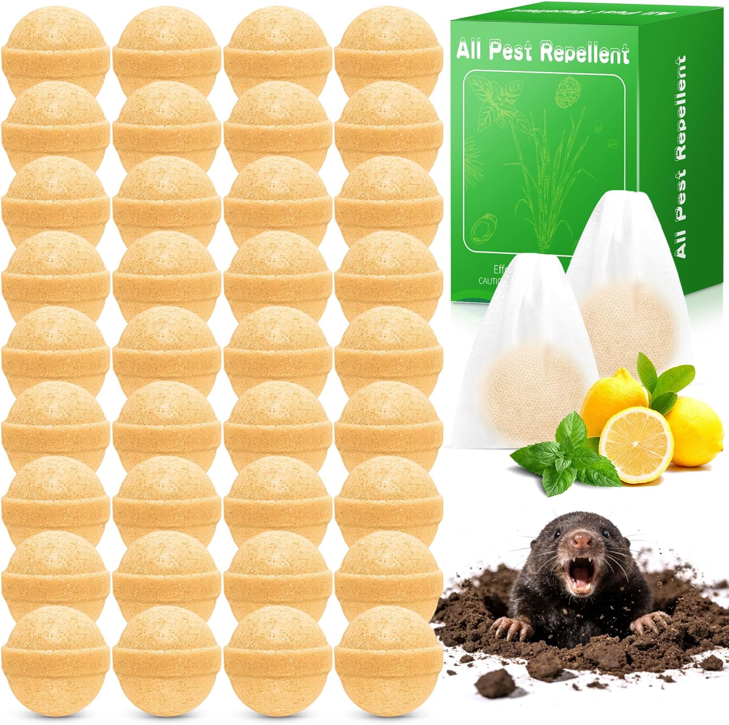 36 Pack Mole Repellent - Skunk Repellent, Raccoon Repellent for Indoor Outdoor, Squirrel Repellent Keep Rodent Away for Yard, Safe for Pets & Children