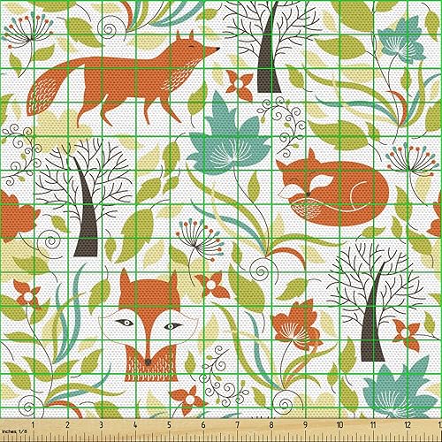 Vista 546 de Ambesonne Tela beige de The Yard, ilustración contemporánea de animales marinos en estilo retro, arte de caballito de mar de cangrejo de pulpo, tela