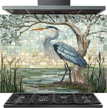 Heron Glass Backsplash, Tempered Glass Backsplash for Kitchen, Glass Backsplash for Kitchen Wall, Kitchen Backsplash, Easy to Install Stove Backsplash