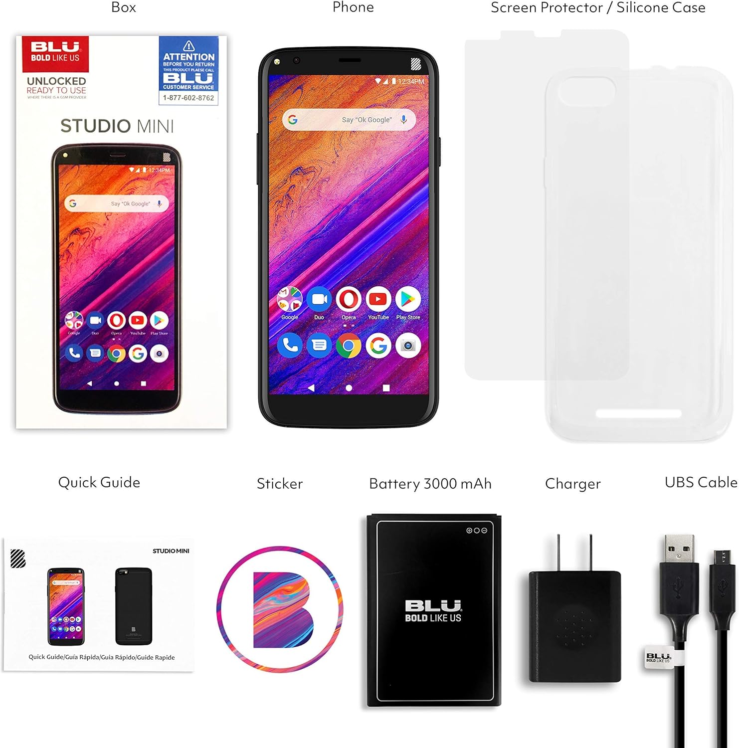 BLU Studio Mini -5.5HD Smartphone, 32GB+2GB Ram -Black (Renewed)