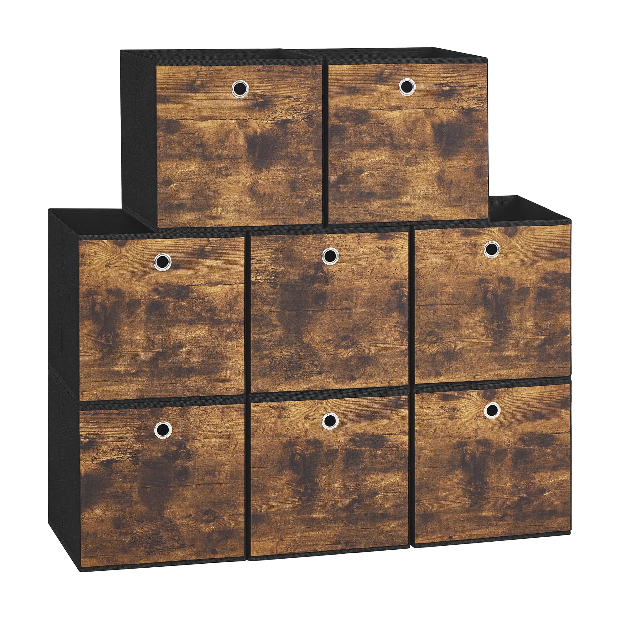 Songmics Rustic Brown + Ink Black Storage Cubes, Set Of 6,Fit Cube Storage Unit, Foldable
