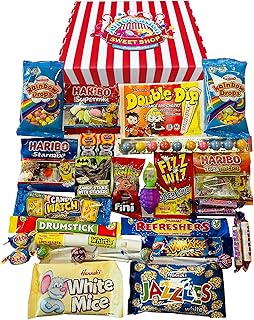 Retro Sweets Gift Box: Candy Striped Old Fashioned Sweets Selection Hamper: Birthday Present for Him & Her, Men, Women, Boys, Girls