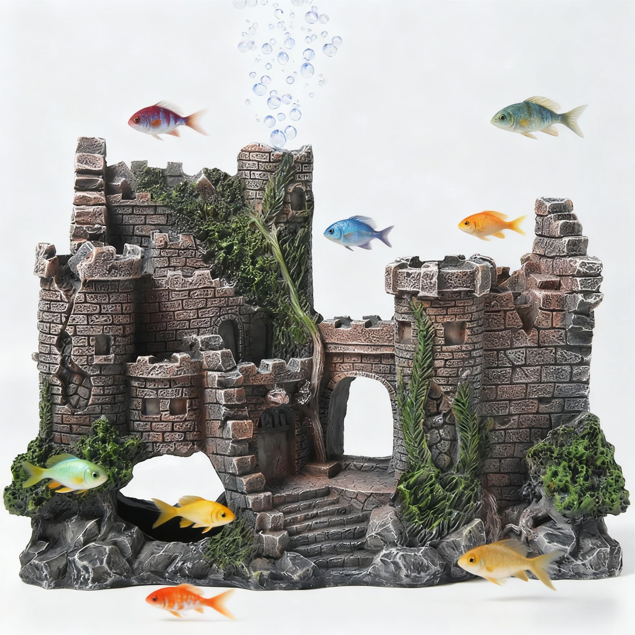 Fish Tank Aquarium Castle Decor Bubbler Ornament for Aquatic Pets to Breed Play Rest