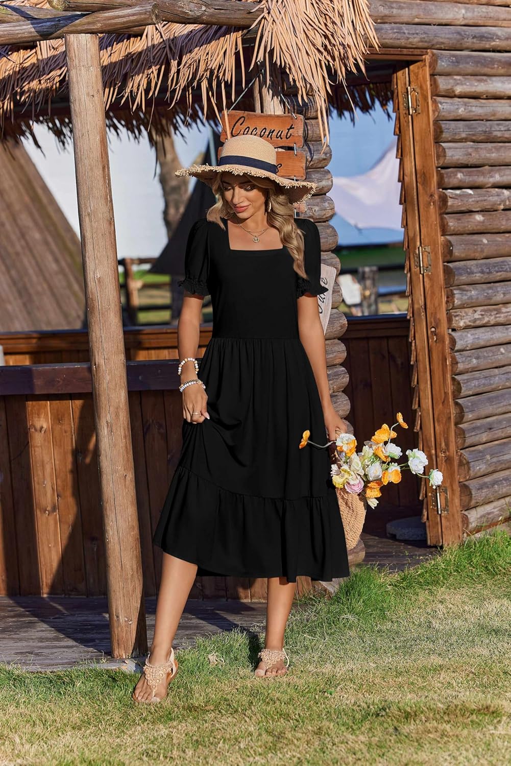 Zeagoo Summer Dresses for Women Flowy Casual Midi Dress Short Sleeve Tiered Dress Beach Vacation Sundresses with Pockets - Image 6