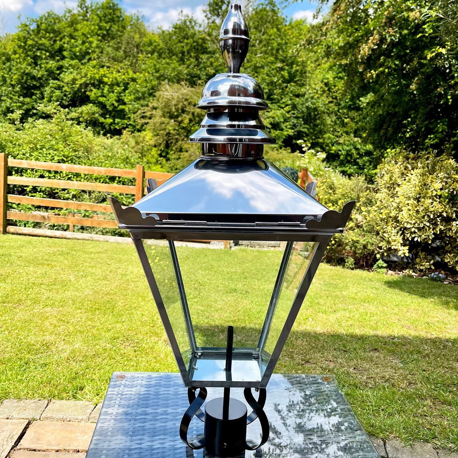 Darthome Stainless Steel Victorian Garden Street Post Lamp 90cm Lantern Top Metal Light 90cm