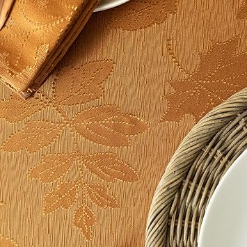 Benson Mills Harvest Legacy Damask Fabric Table Cloth Fall, Harvest, and Thanksgiving Tablecloth (Amber-Bronze, 60 x 84 Rectangular)