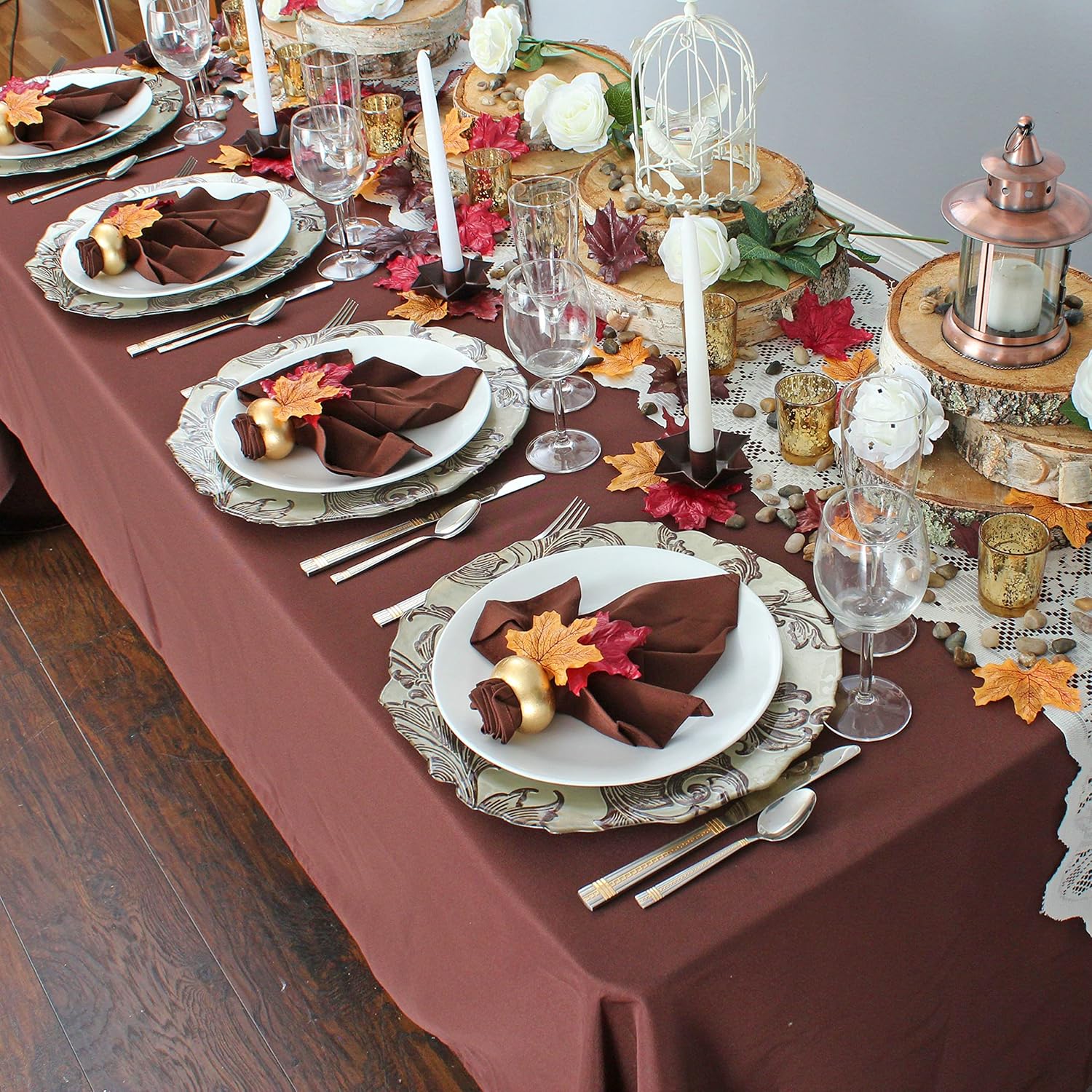 LTC LINENS Chocolate Round Tablecloth 132 Inch Round