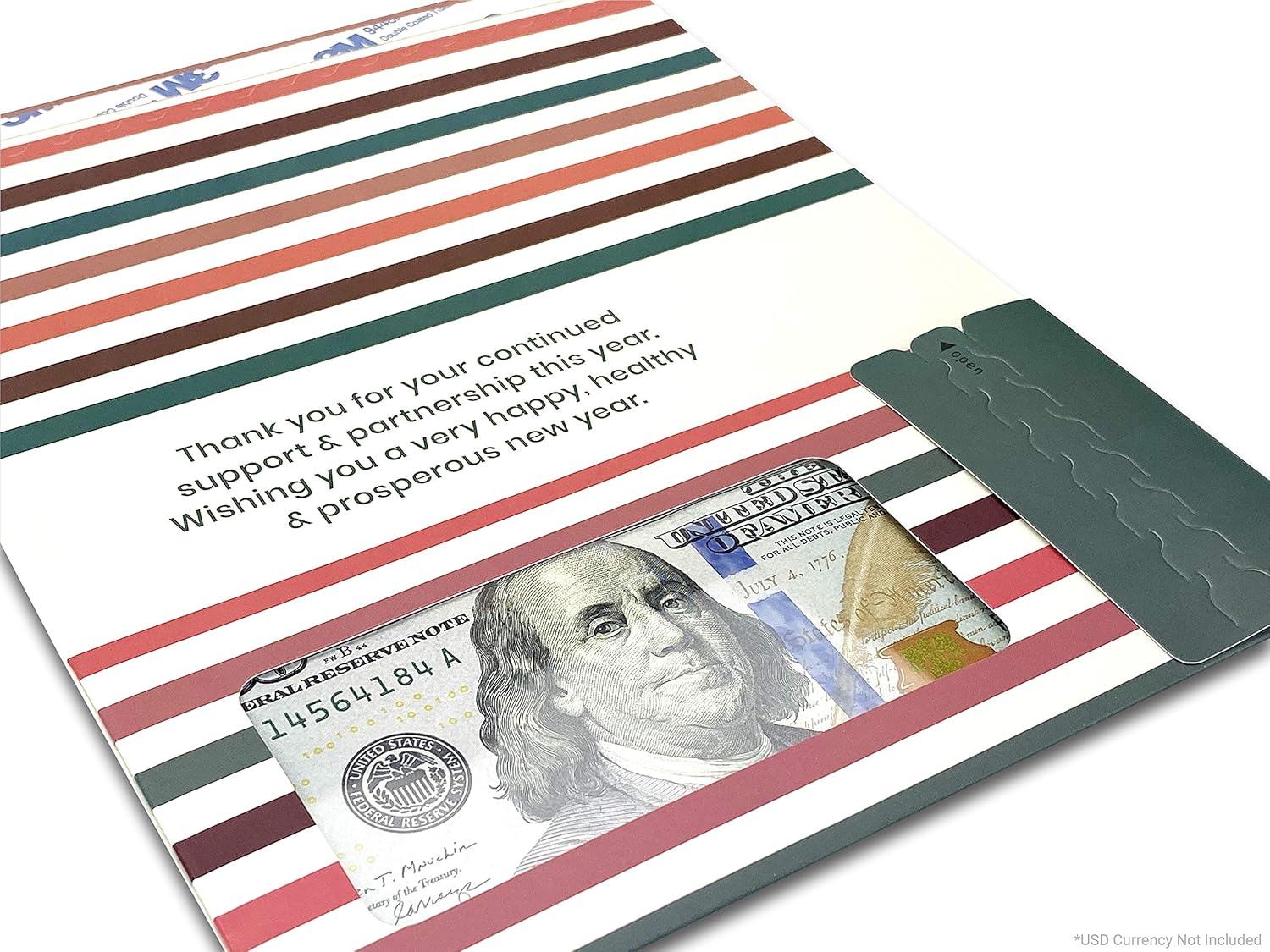 Greeting Card | Zip-Open Money Holder w/Clear Plastic Window for Cash, Check, & Gift Card (Holiday | Thank you - Wishing You | 5-Pack)
