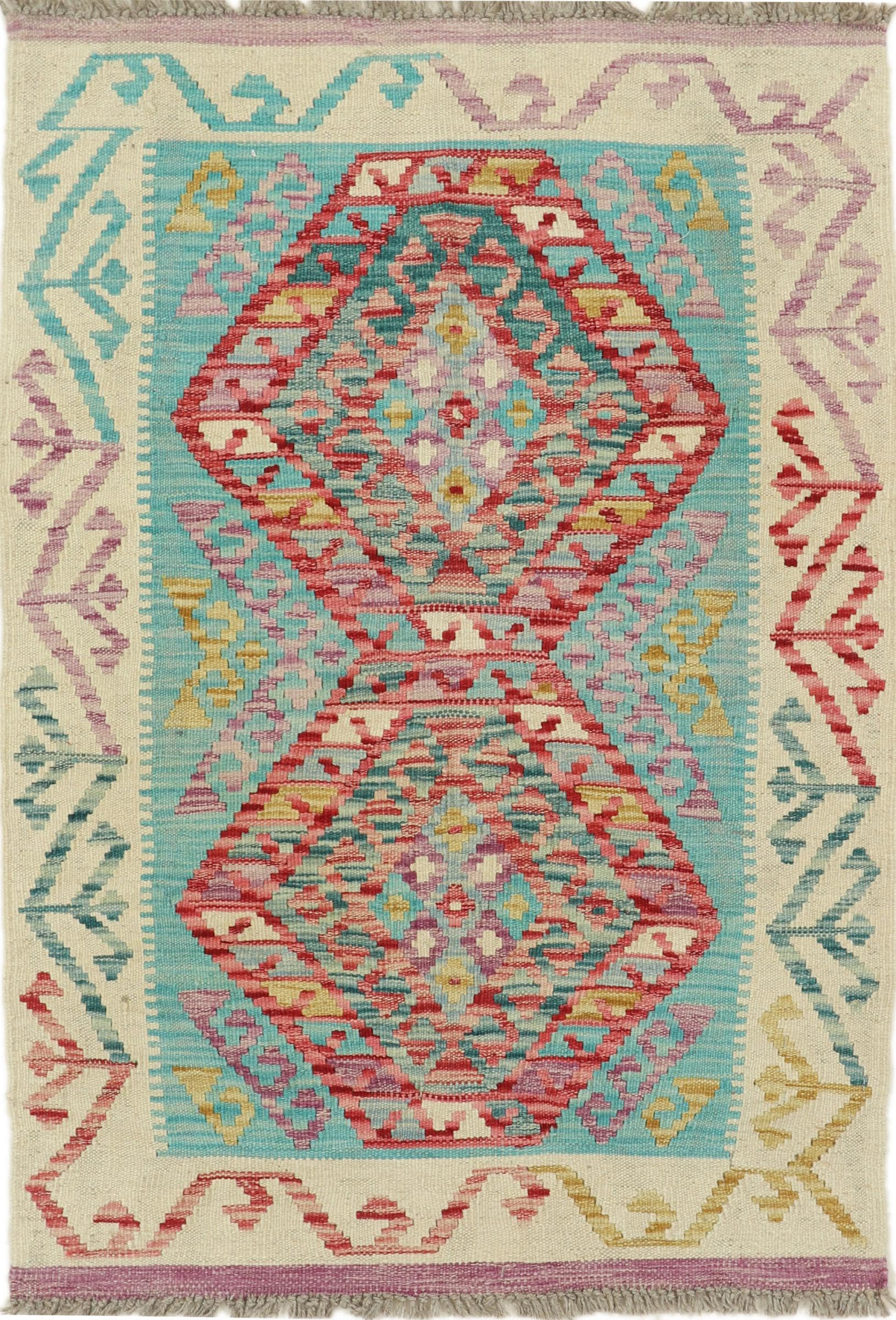 Tapis d'Orient Kilim Afghan tissé main en laine 85x122cm d'exception