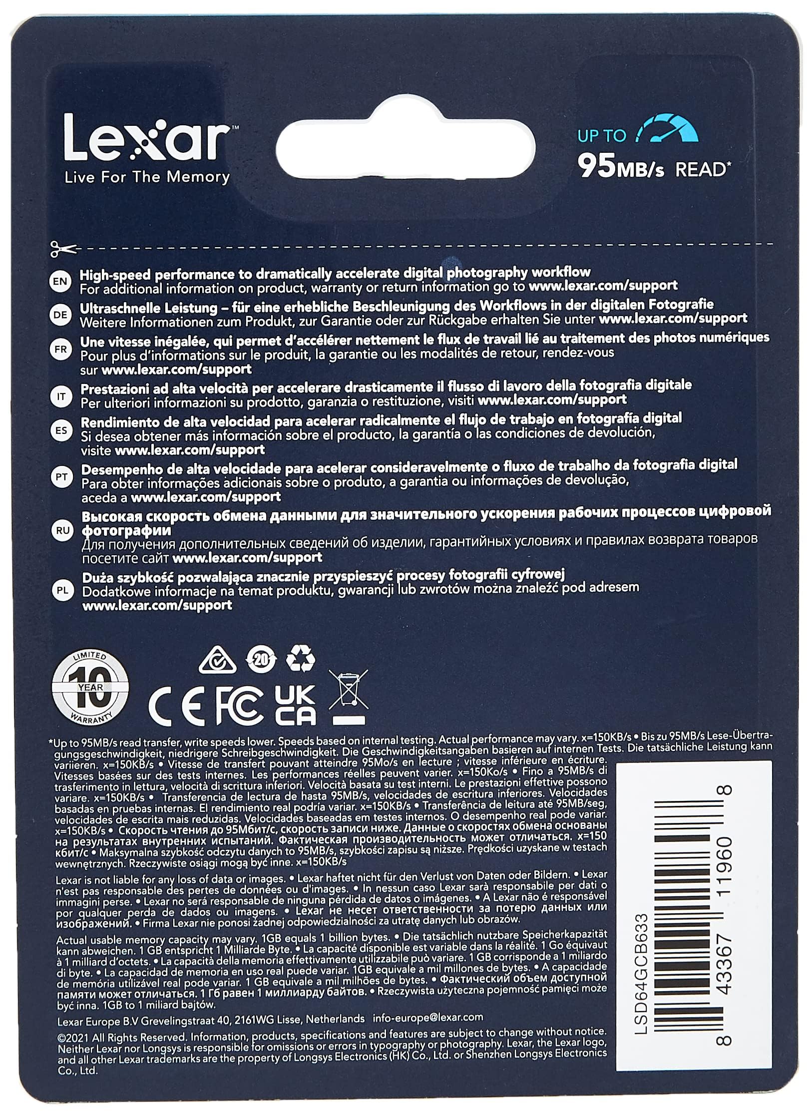 Lexar SDXC Card 64GB Professional 633x UHS-I V30 U3