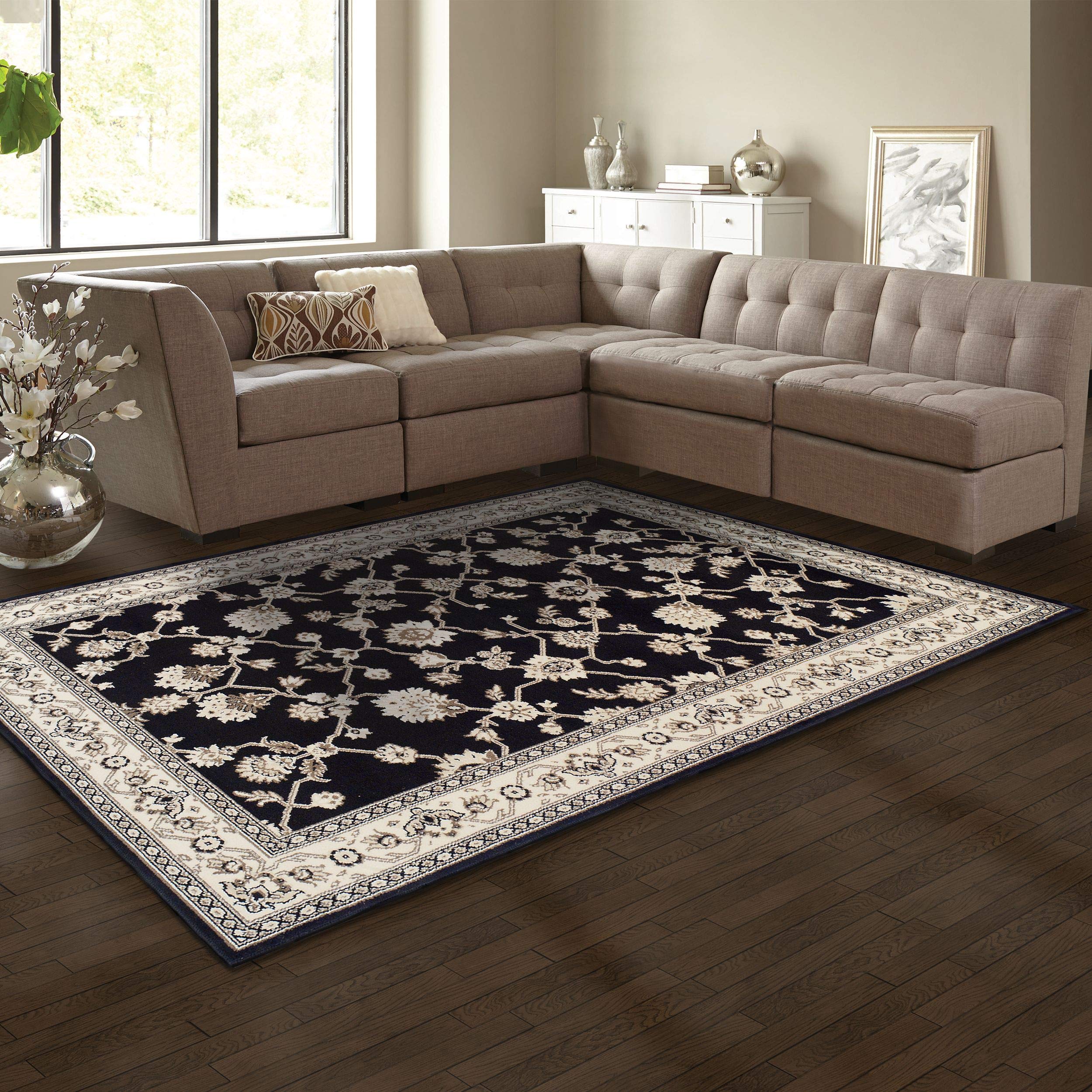 SUPERIOR Elegant Kingfield Collection Area Rug, 8mm Pile Height with Jute Backing, Classic Bordered Rug Design - Black, 2' x 3' Rug
