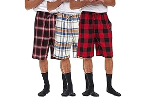 Men's Cotton Flannel Soft Woven Lounge Pajama Shorts with Drawstring and Pockets