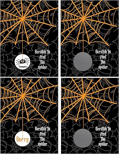Miniatura 5 de My Scratch Offs Paquete de 50 tarjetas rasca de Halloween Find The Spider de 3 x 4 pulgadas, recuerdos de aula y tarjetas de juego de Halloween