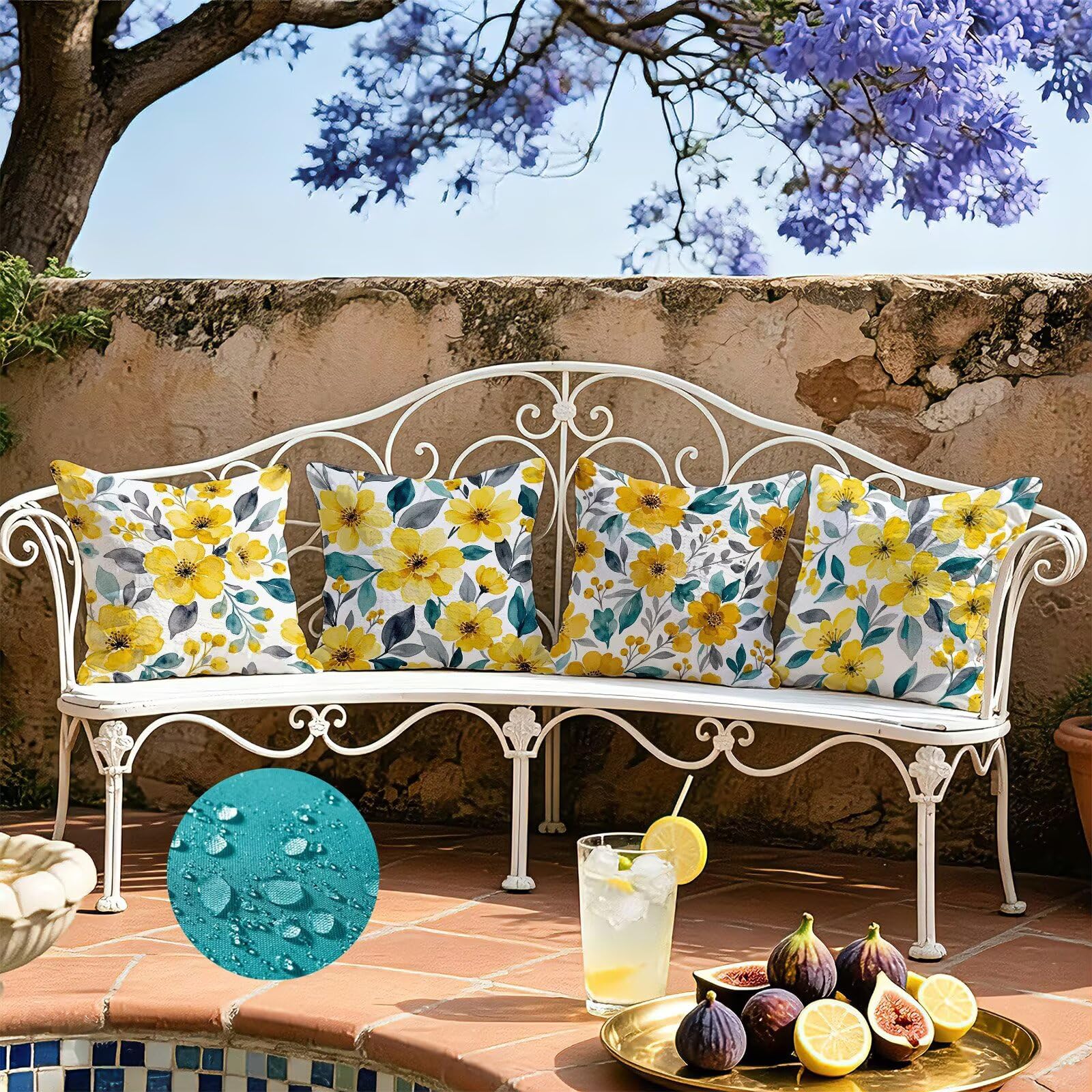 Giallo Federe Cuscini Divano 50x50cm, Cuscini da Esterno Set de 4, Cod-168 | Lin Copricuscini Decorativi Letto Arredo, per Letto, Soggiorno, Giardino, Esterno, Casa Decorazione Set di 4 Pianta