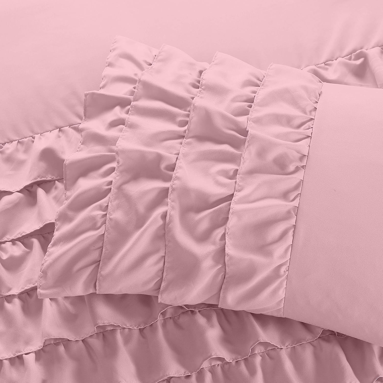 Ella 3-Piece Waterfall Ruffle Comforter Set (Full, Pink)