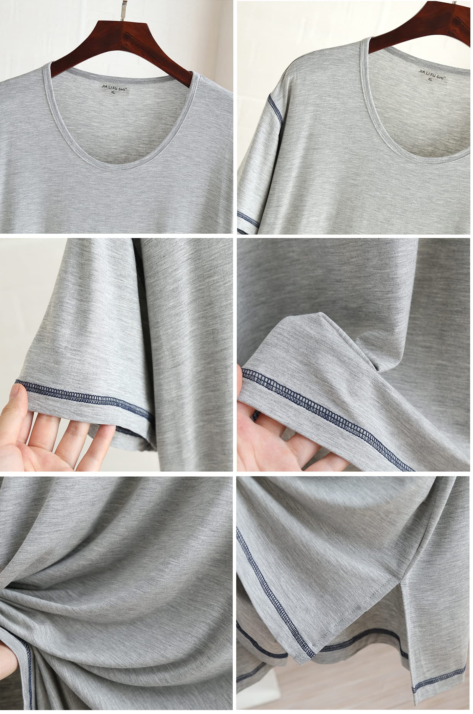 CYGE Kurzarm Nachthemd Für Herren, Gestrickter Pyjama Nachthemd Mittellanges Nachthemd Bademantel XL-4XL
