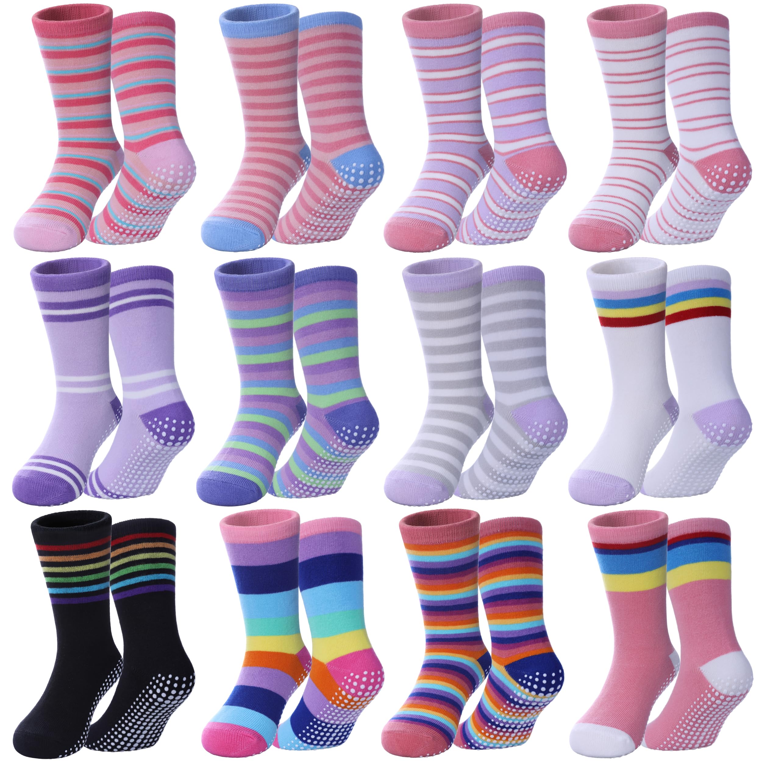 Calcetines antideslizantes para niñas pequeñas, calcetines de algodón con pinzas, 12 pares