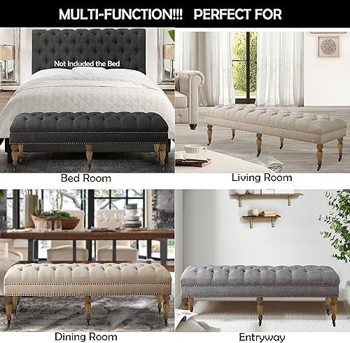 Miniatura 4 de Rosevera Home Berta - Banco otomano tapizado con cabeza de clavo, color marrón