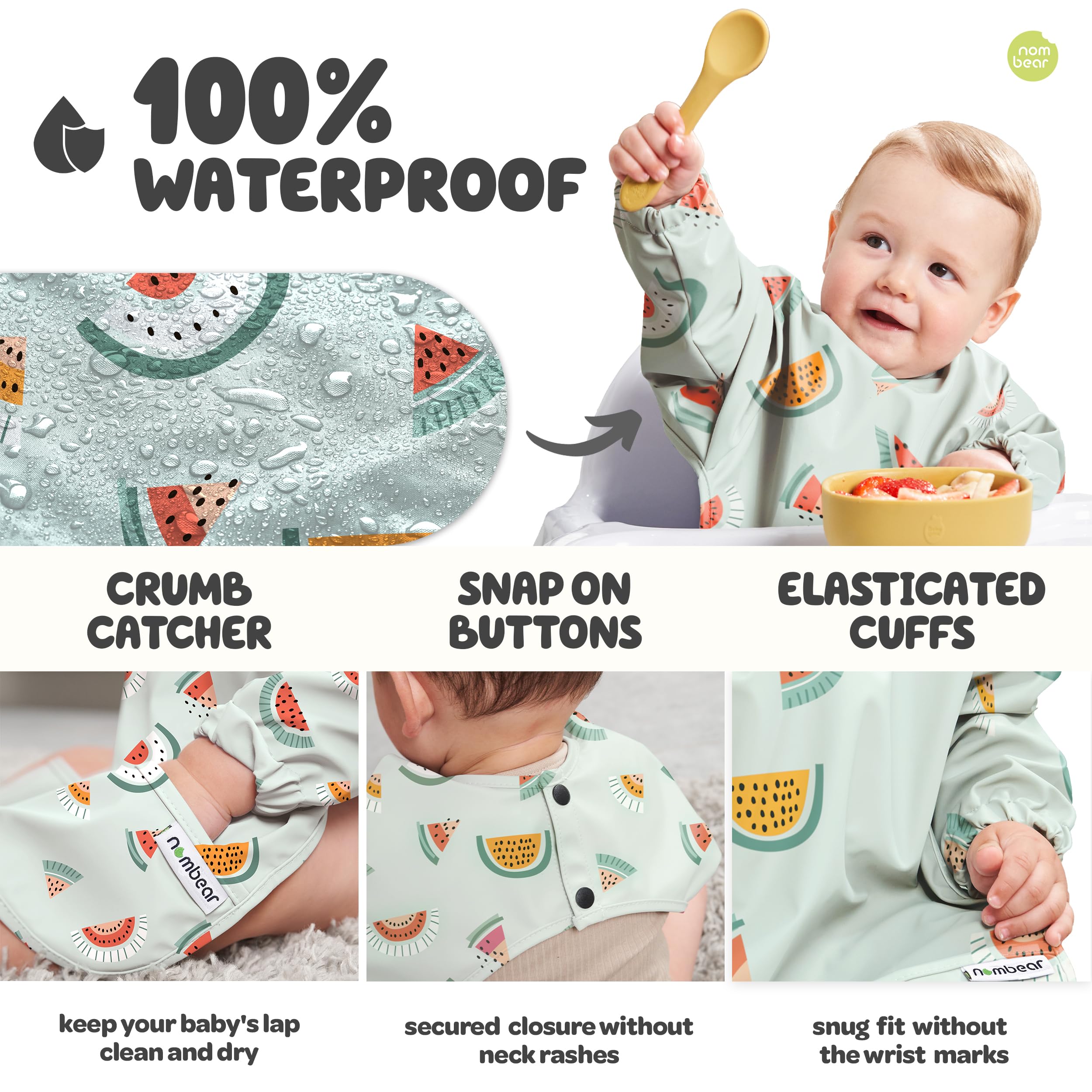 Nombear Baby Bibs with Sleeves for 6-24 Months, 1 Pack, Easy Wipe Clean, Machine Washable Baby Weaning Bib with Sleeves - Image 4