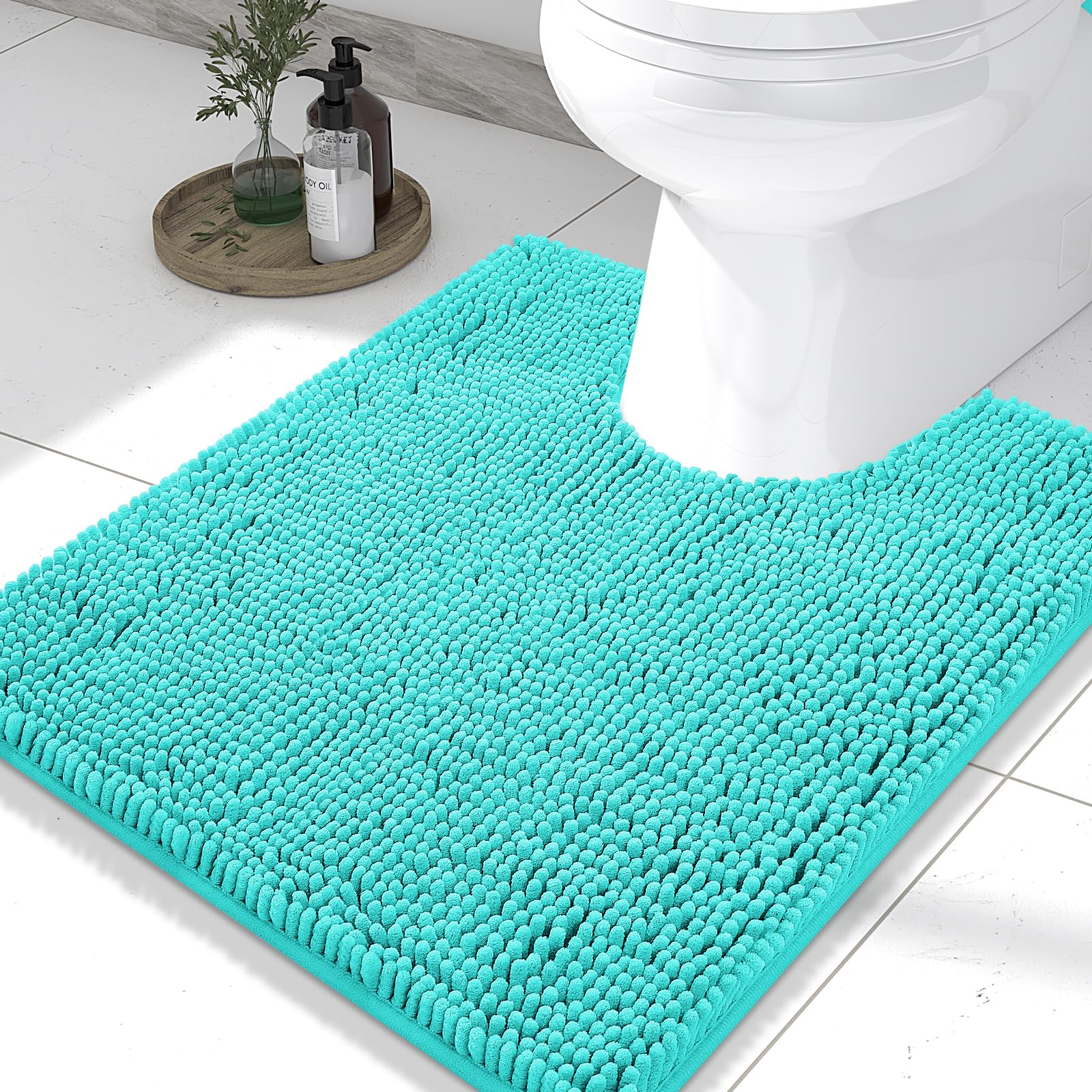 Smiry Luxury Chenille Toilet Rugs U-Shaped 24x20, Soft Absorbent Non-Slip Contour Bathroom Rugs for Toilet, Machine Washable Contoured Bath Mats,