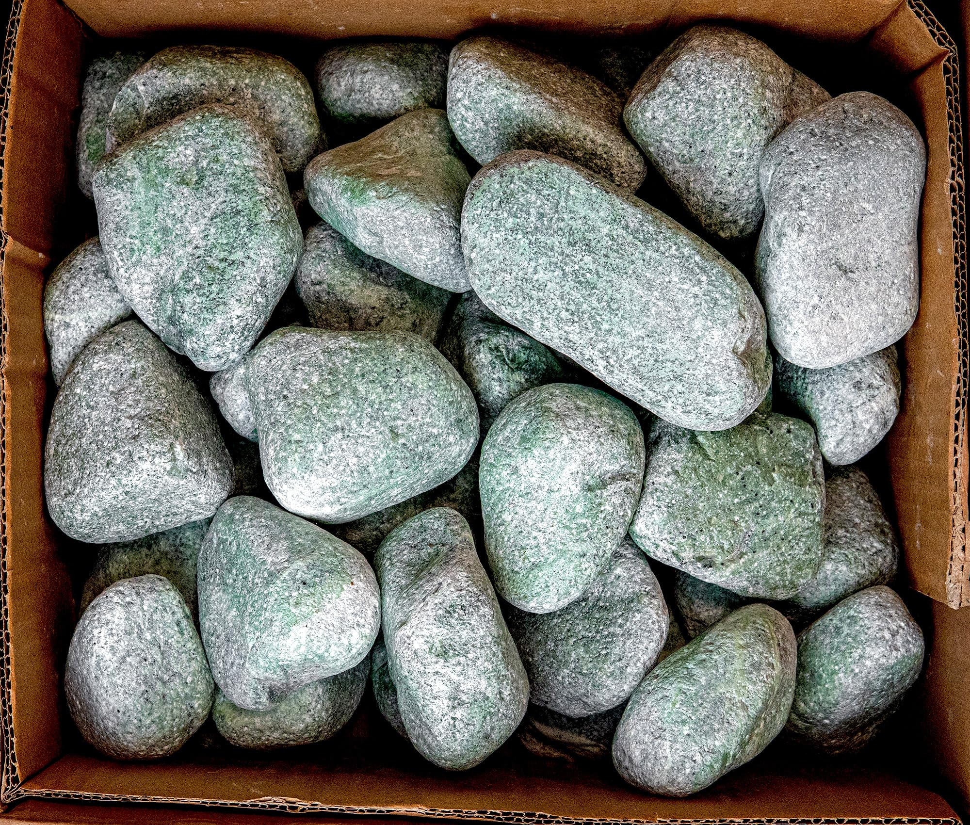 Saunasteine Jadeit 15 kg – Abgerundet, 5–10 cm | Höchste Haltbarkeit, Langanhaltende Wärme | Für Elektro- & Holz-Saunaöfen