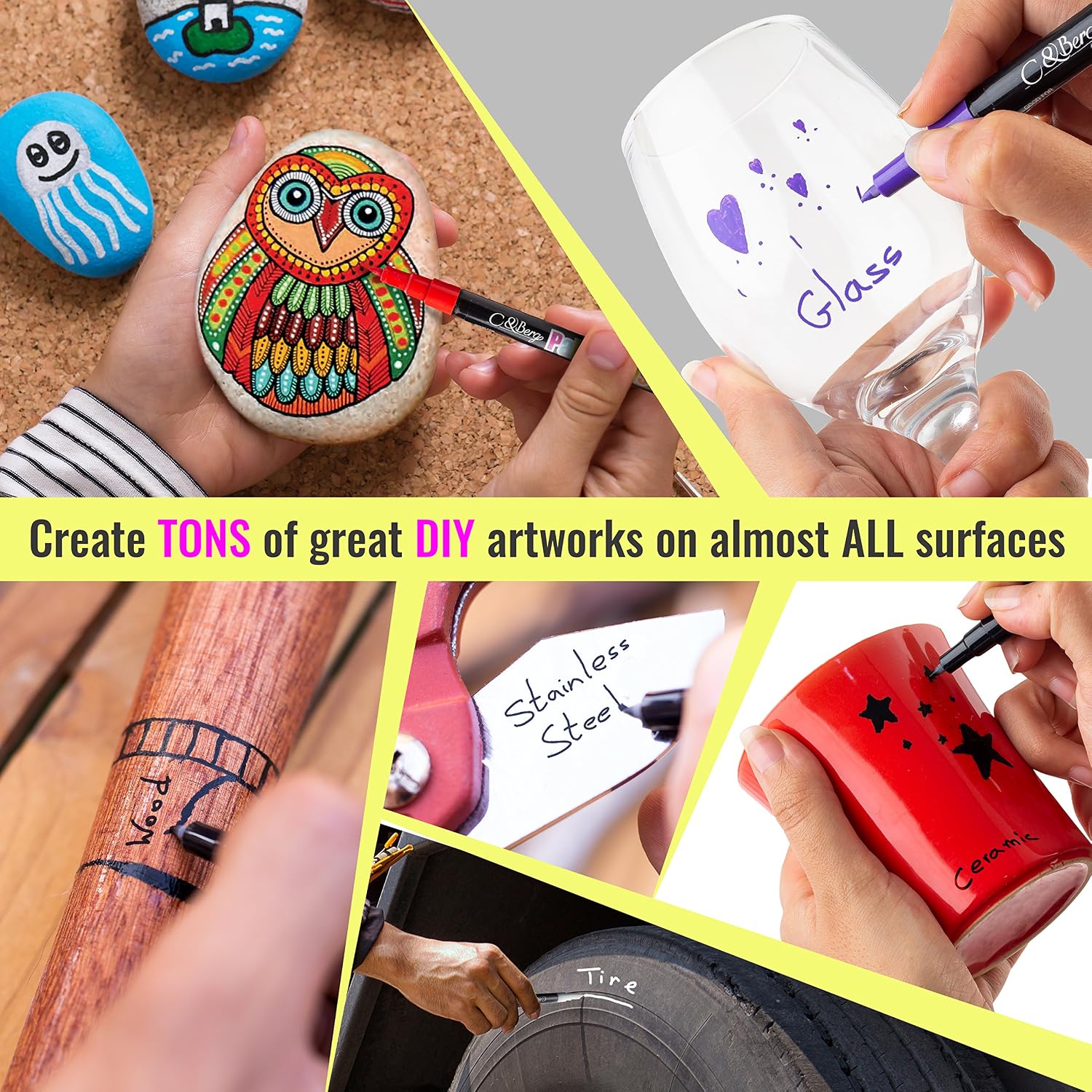20 Paint Pens - Paint Marker Pens, Water Based Colors for Kids Adults, Sun and Water Resistant Fine Point, Paint on Rock, Wood, Glass, Ceramic, Metal, Clothes, Skin, Almost All Surfaces