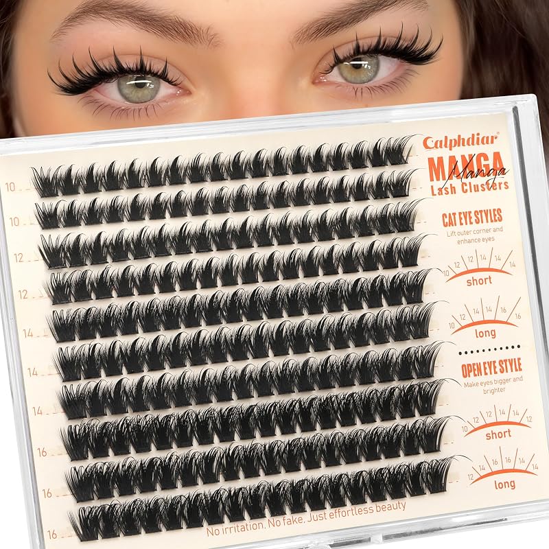 Cílios postiços em tufos calphdiar estilo manga, pontiagudos e finos, 10 mm, 12 mm, 14 mm e 16 mm