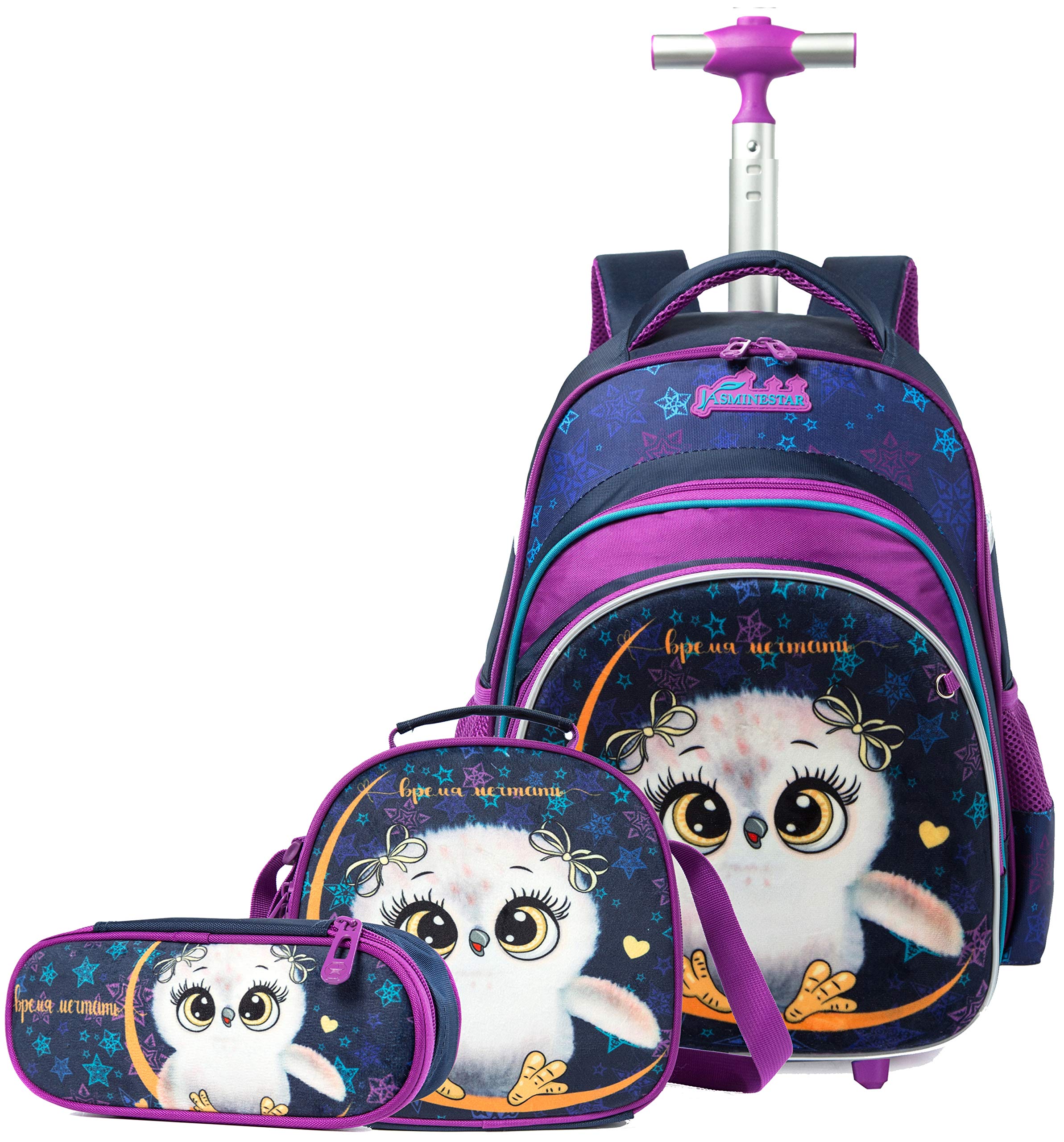 HTgroce Mochila Escolar Niña con Ruedas Escolar con Ruedas,Estudiantes de Primaria Carros para Mochilas Bolsa de Almuerzo Estuche Escolares Equipaje de Viaje Multifuncional.