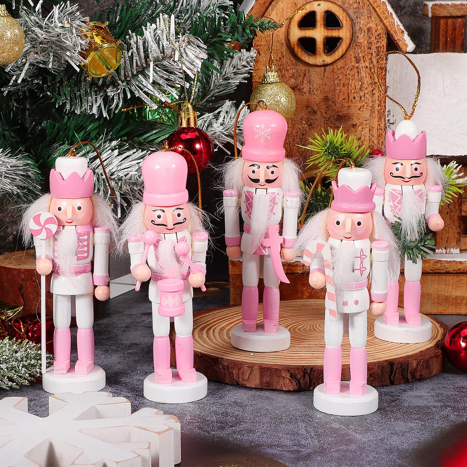 VALICLUD 5pcs Christmas Nutcracker Ornaments Mini Nutcracker Soldier Figures Wooden Hanging Christmas Decorations for Xmas Party